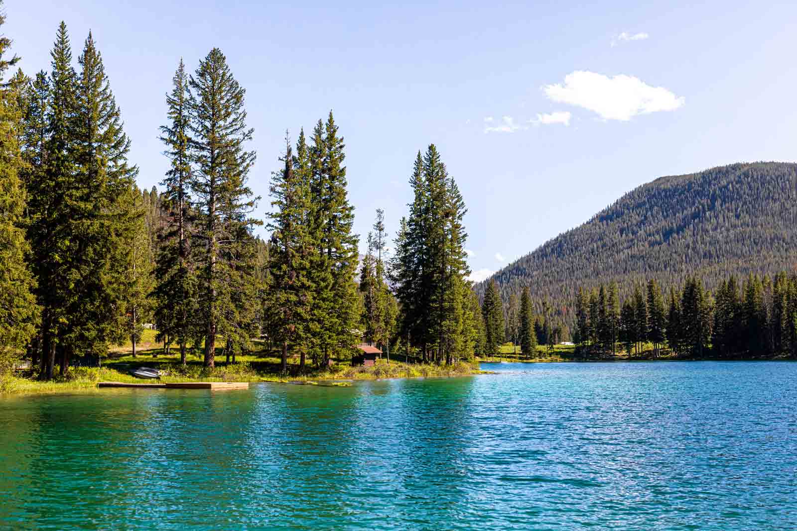 Moose Lake near Philipsburg, Montana with trees and beautiful clear blue water.